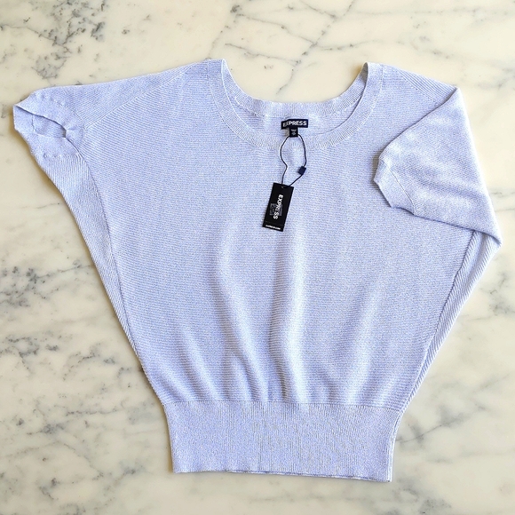 NWT. Express Cotton Blended Dropped Shoulder Short Sleeve Sparkle Sweater. - Picture 3 of 4